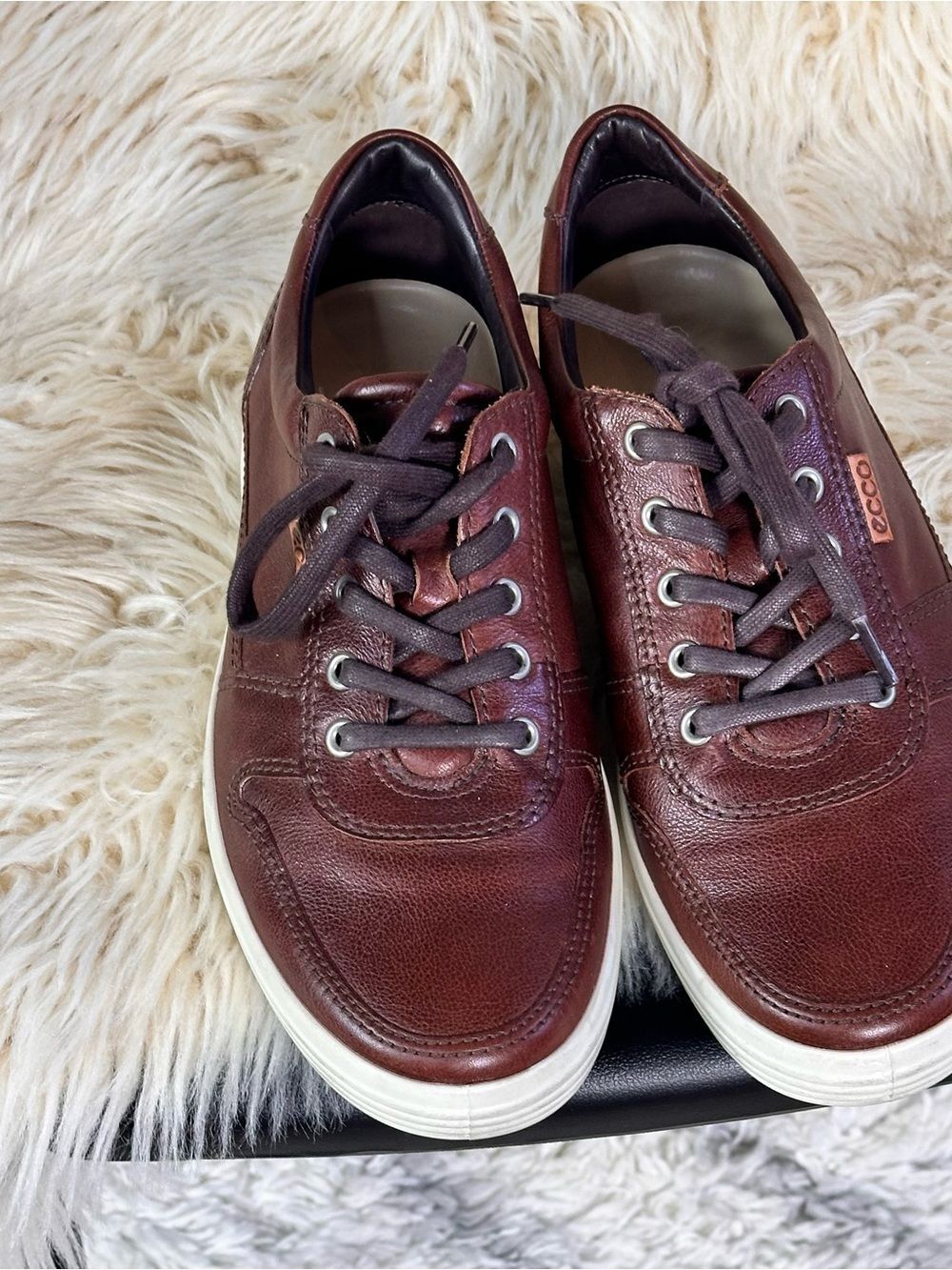 Ecco Men’s Leather Sneakers — Dark Brown with White Sole